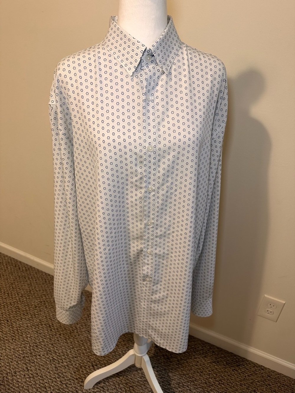 Mizzen+Main Leeward White Shirt with Blue Micro Floral Print Size XL